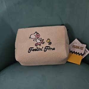 Peanuts Cream Corduroy Pouch with Snoopy and Woodstock